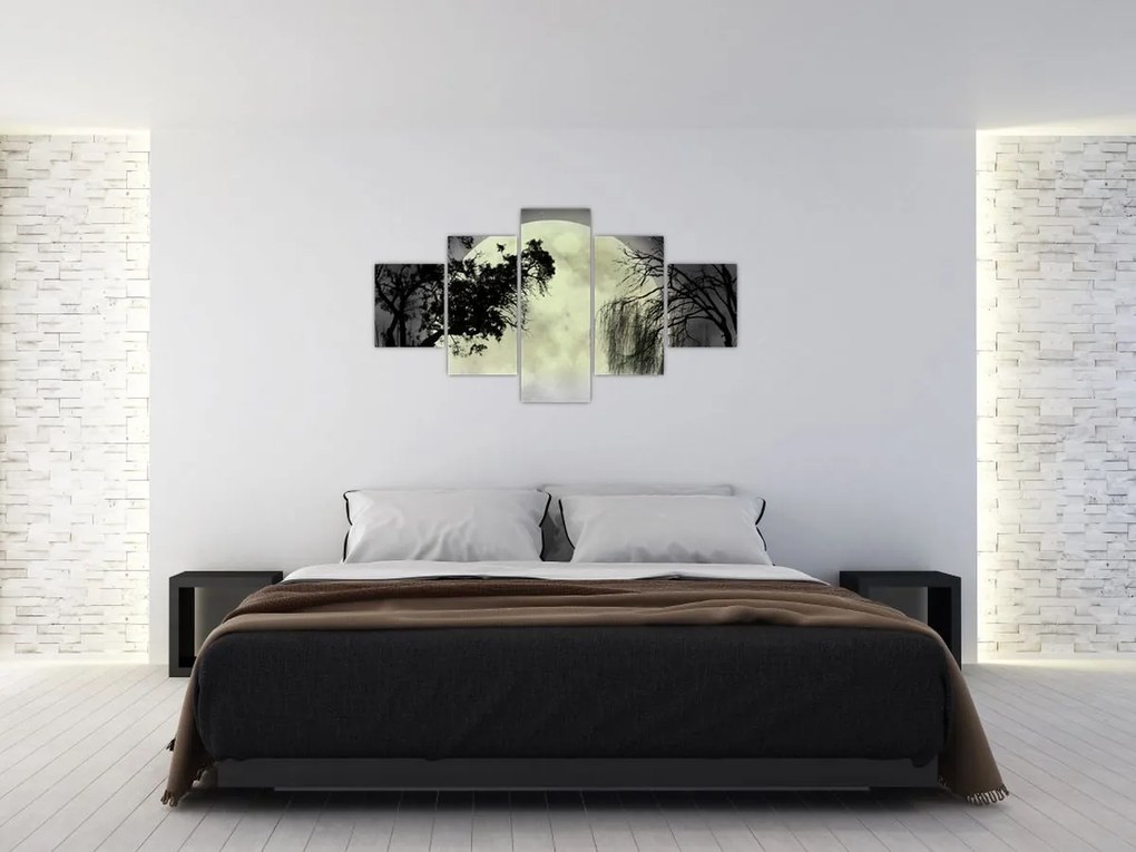 Obraz - Księżyc w pełni nad powierzchnią, wersja czarno - biała (125x70 cm)
