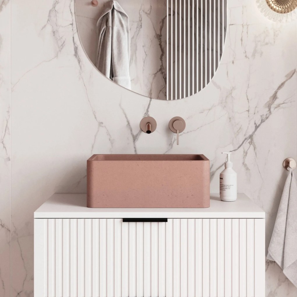 Umywalka betonowa wisząca / nablatowa prostokątna bez otworu na baterię 45 x 30 cm BESENI | różne kolory : Kolor - Ciemny szary, Typ montażu - nablatowa