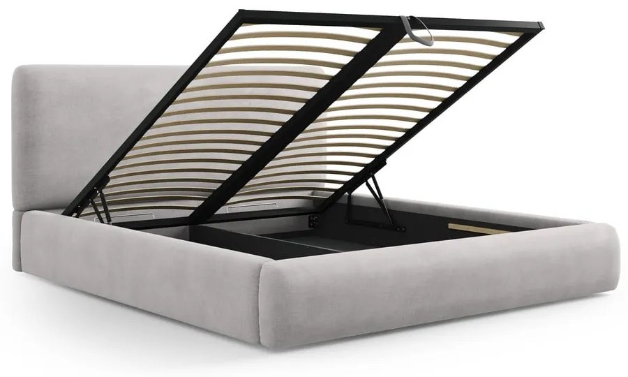 Jasnoszare tapicerowane łóżko dwuosobowe ze schowkiem i stelażem 160x200 cm Colonel – Cosmopolitan Design