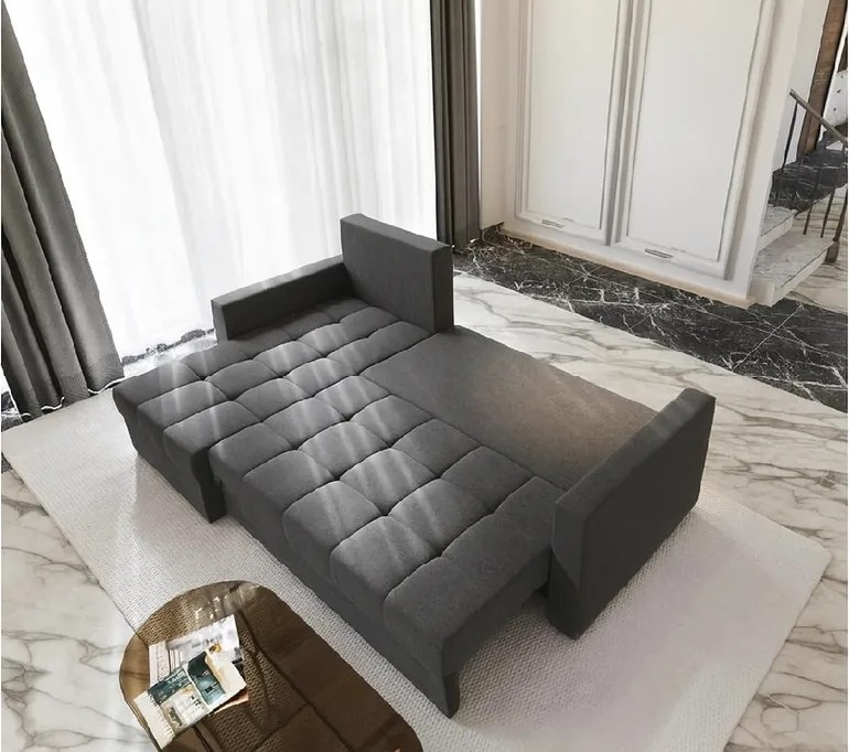 Ciemnoszara rozkładana narożna sofa ZENOVA 220x140 cm, dwustronna