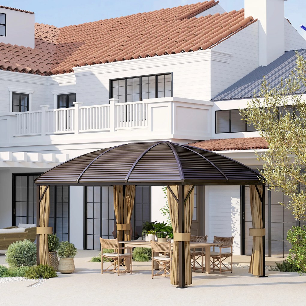 Outsunny Pawilon Ogrodowy, Namiot Imprezowy, Festynowy, 4 x Podwójne Ściany Boczne, Wodoodporny, 2 Haki na Latarnie, ok. 4 x 3 x 2,8 m, Brązowy