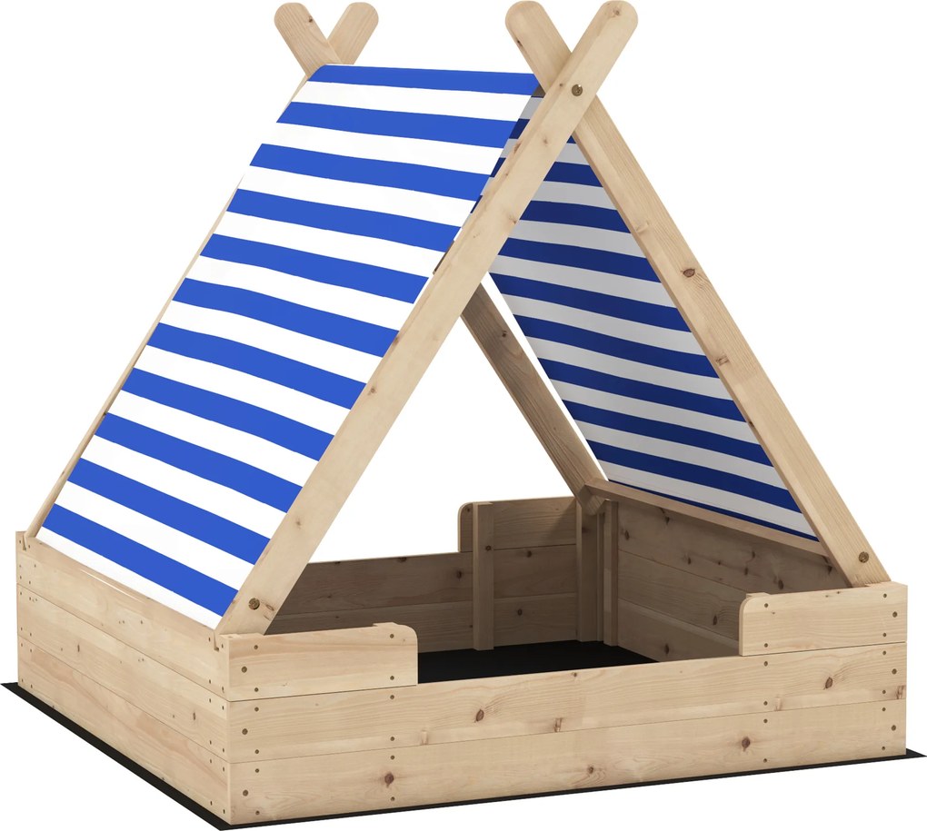 AIYAPLAY Piaskownica dla dzieci, z ochroną przed warunkami atmosferycznymi pod daszkiem, dla 3 dzieci w wieku 3-6 lat, 120 x 120 x 126,5 cm