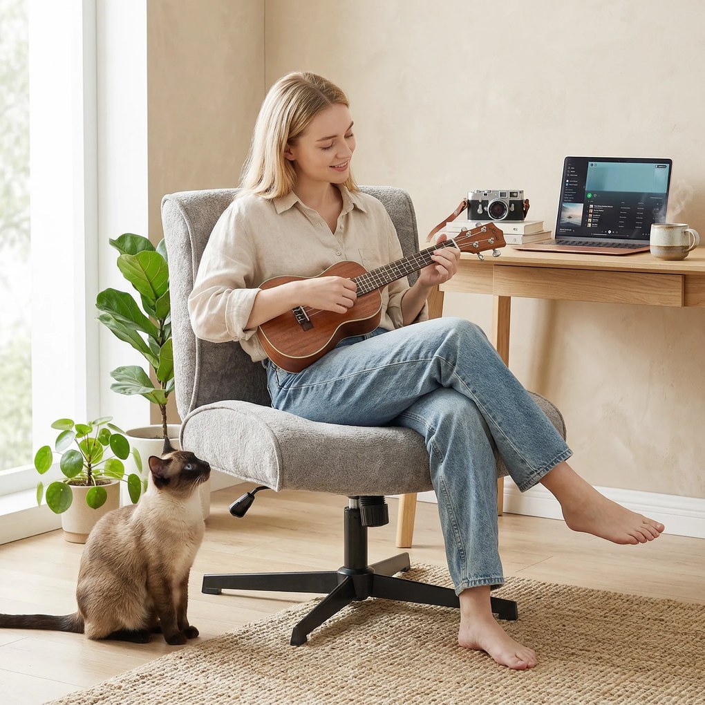 HOMCOM Obrotowy Fotel Akcentowy, Tapicerowany Fotel Lounge z Regulacją Wysokości do Salonu, Biura, Szary | Aosom PL