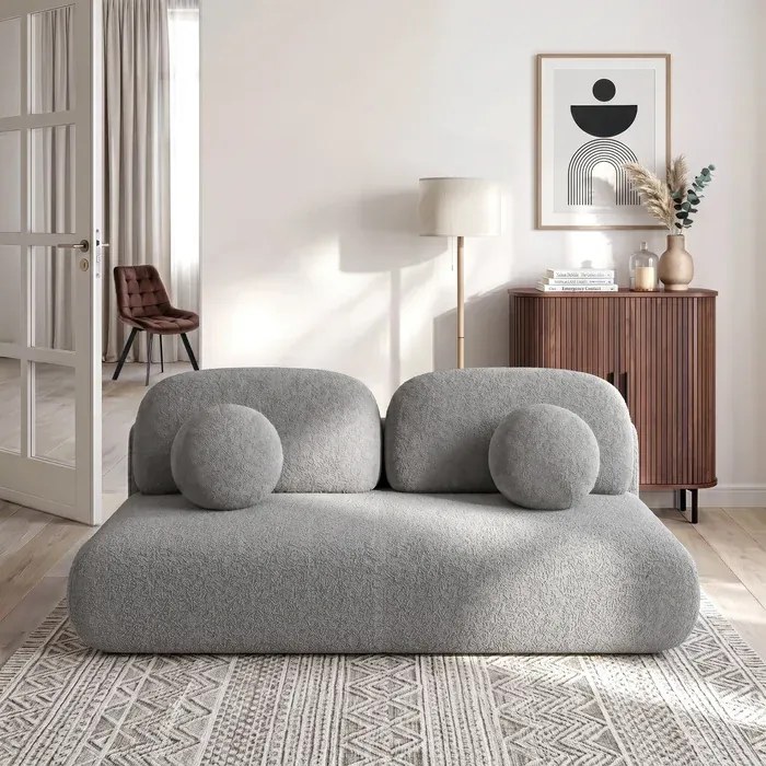 Sofa BASE Rozkładana Dwuosobowa Ciemnoszara Boucle Japandi