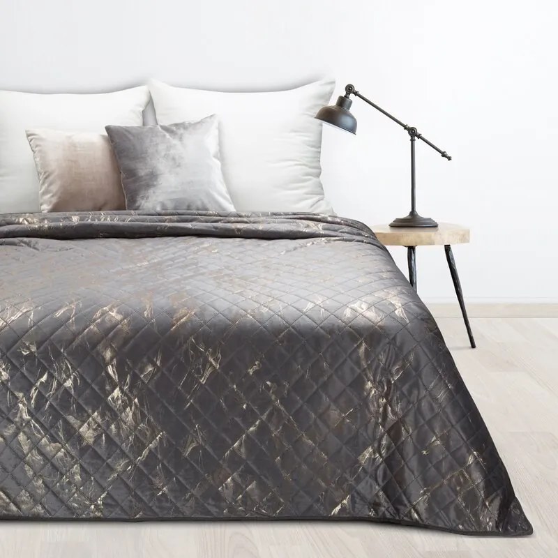 Narzuta na łóżko welwetowa marmurek elegancka 200x220 cm stalowo-złota