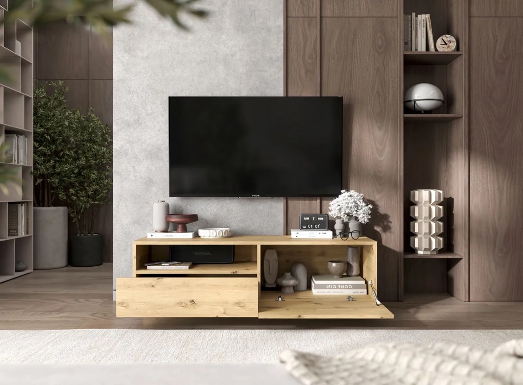 Szafka RTV na cokole z szufladą i wnęką Enjoy dąb artisan