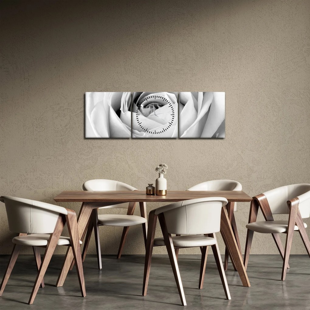 Obraz - Detal kwiatu róży (z zegarem) (90x30 cm)