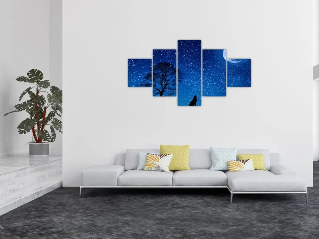 Obraz wilka wyjącego do księżyca (125x70 cm)