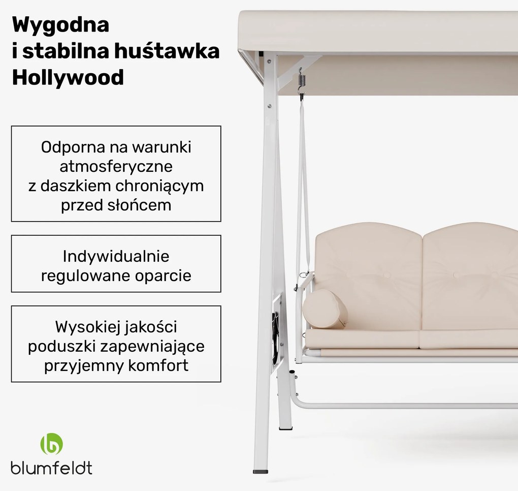 Blumfeldt GranSway Huśtawka ogrodowa w stylu Hollywood 3-osobowa