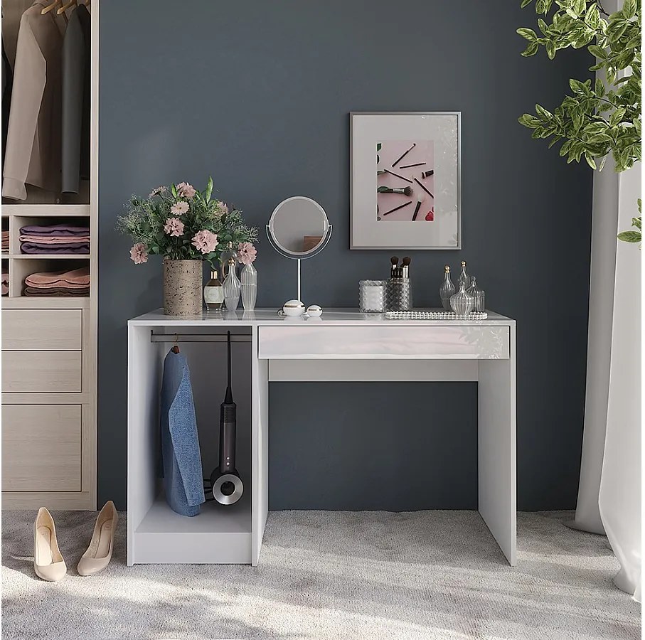 Stół do toalety biały/biały wysoki połysk 119.8x50.1x76 sherry