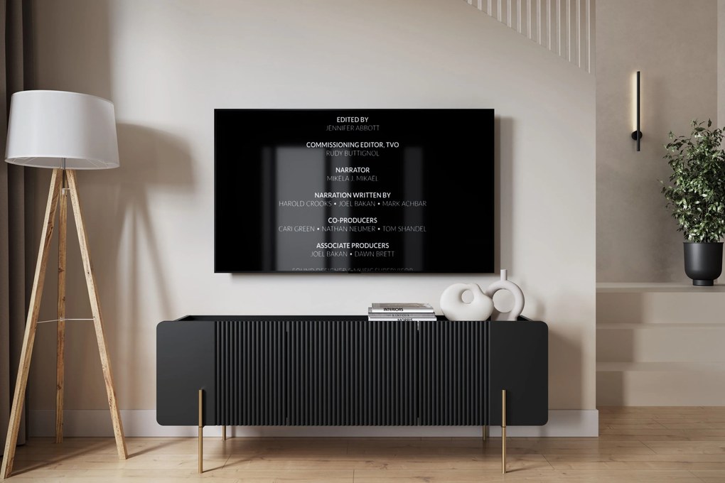 Szafka RTV Malmi 150 cm - czarny mat / złote nóżki
