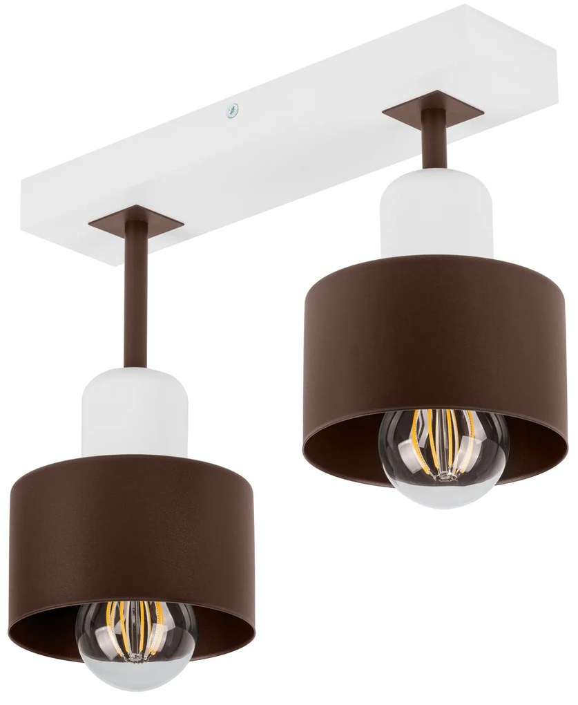 Brązowo-biała lampa sufitowa, dwupunktowy spot DBR30x7WE z drewna i me
