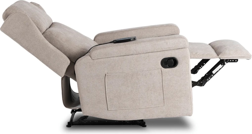 Fotel Masujący SEBASTIAN Rozkładany Wypoczynkowy z Podnóżkiem Beżowy Nowoczesny