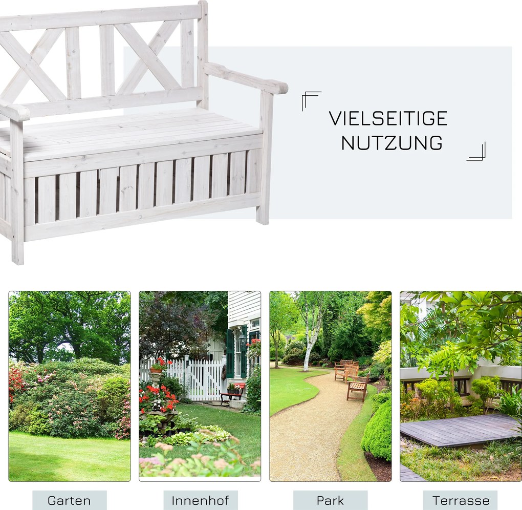 Outsunny ławka ogrodowa ze schowkiem 2-osobowa z poduszką biała drewniana skrzynia | Aosom PL