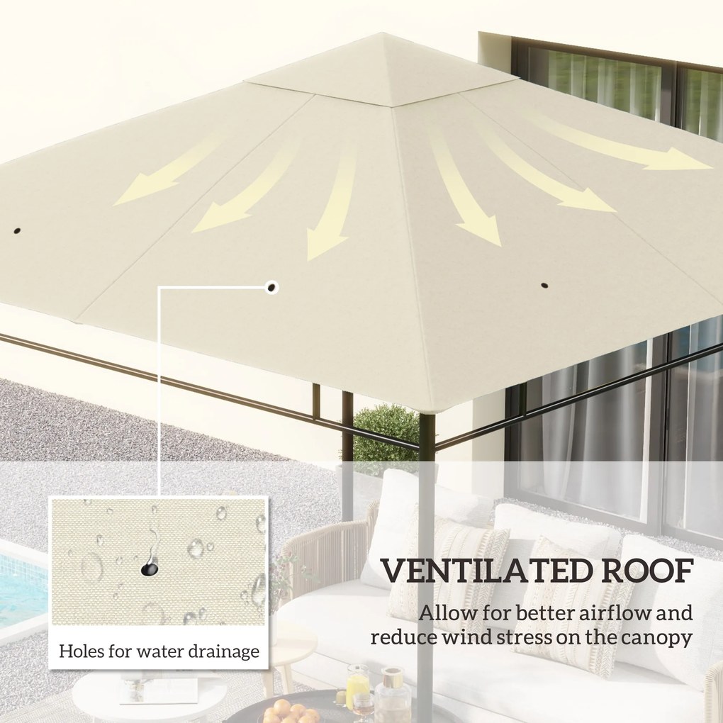 Outsunny Dach zamienny do pawilonu 3x3m wodoodporny z 8 otworami odpływowymi, kremowo-biały | Aosom PL