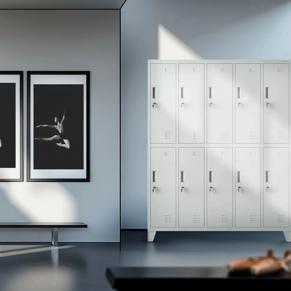 Metalowa szatnia 10-skrytkowa Bartek 136x45x172 cm szara