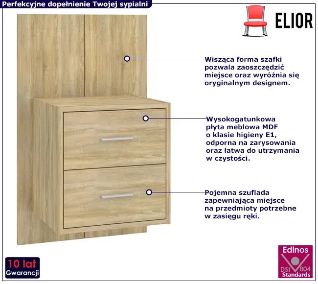 Nowoczesna ścienna szafka nocna dąb sonoma Berit
