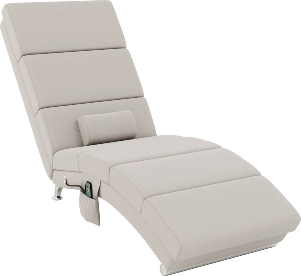 HOMCOM Fotel Relaksacyjny Elektryczny z Funkcją Masażu, Podgrzewaniem, Wibracjami i Poduszką Lędźwiową, 56 x 168 x 84 cm, Kremowy | Aosom PL