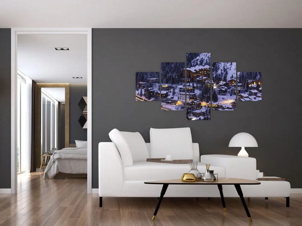 Obraz - górskie zimowe miasteczko (125x70 cm)