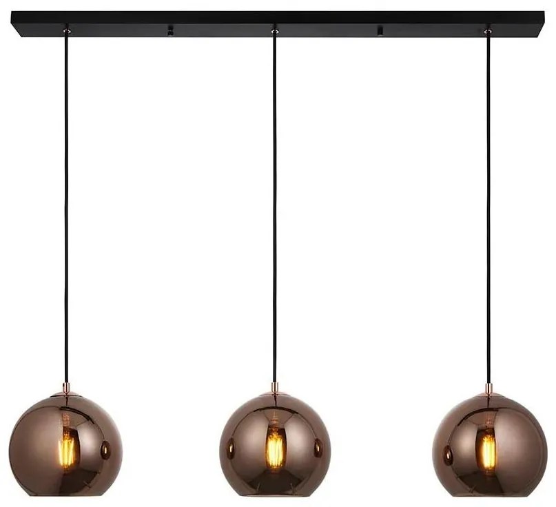 Endon 102929 - Żyrandol na lince BOLI 3xE27/10W/230V czarny/dymny brązowy