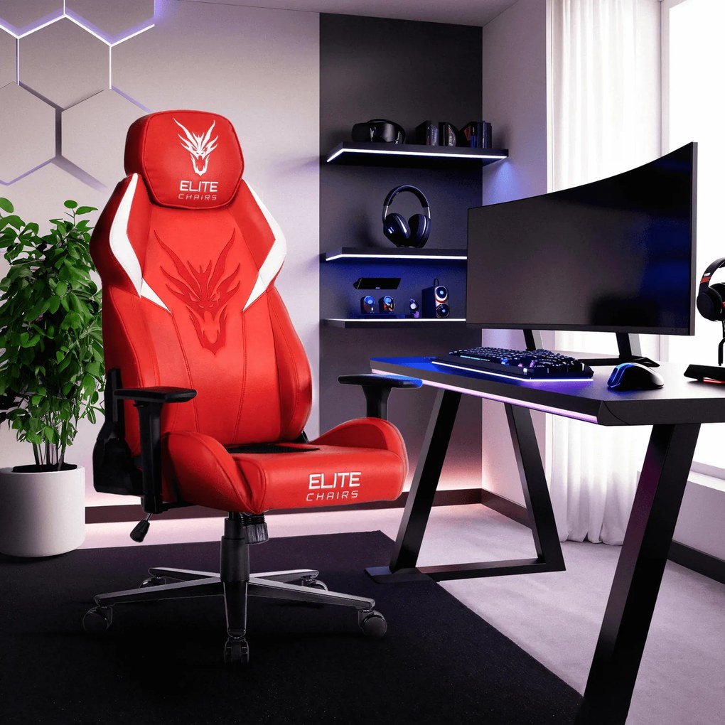 Fotel gamingowy z regulowanym zagłówkiem Nexon, czerwony