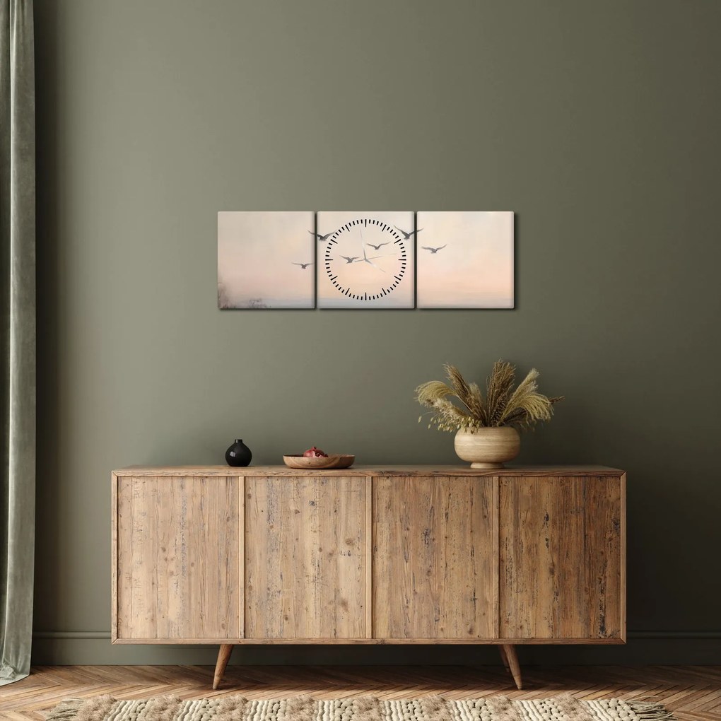 Obraz - Stado ptaków (z zegarem) (90x30 cm)