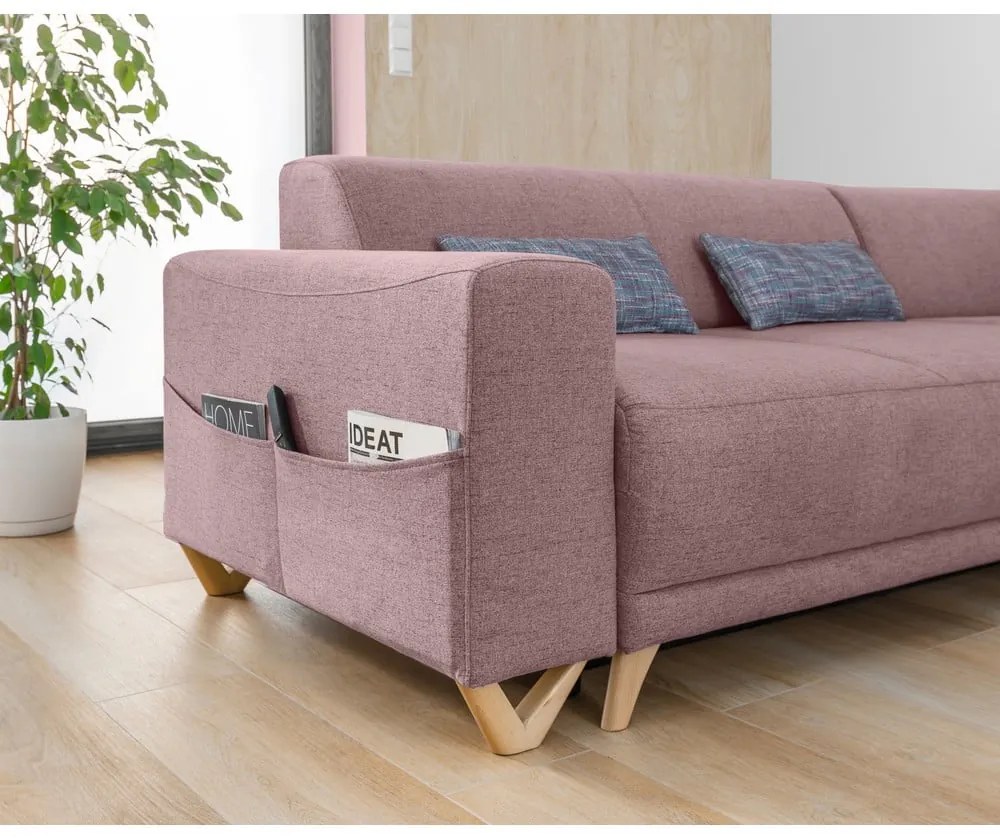 Różowy rozkładany/ze schowkiem narożnik (prawostronny/w kształcie litery L) Classy Sophie – Miuform