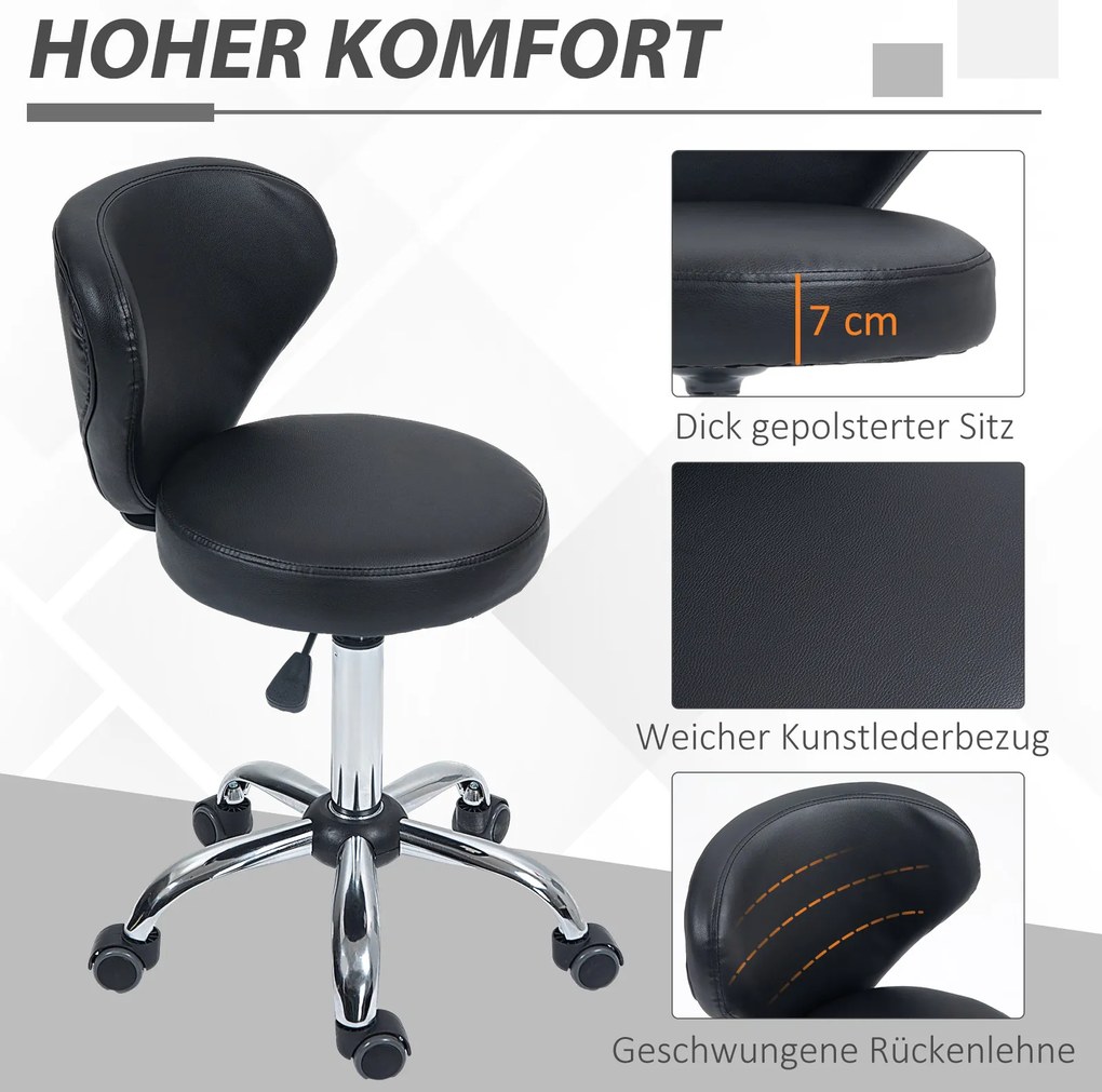 HOMCOM Salonowy taboret w wyglądzie skóry, regulowany na wysokość, do 120 kg, stalowa konstrukcja, Czarny