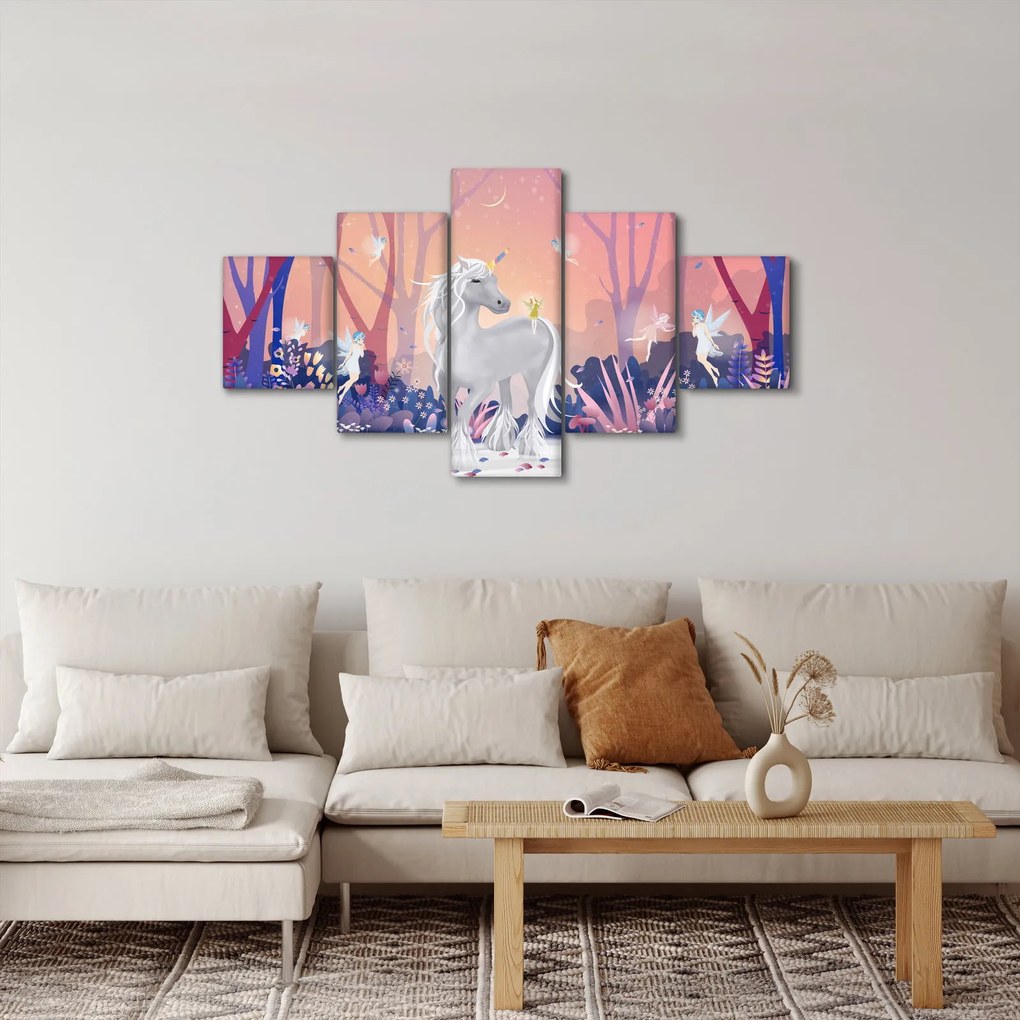 Obraz - Jednorożec w magicznym lesie (125x70 cm)