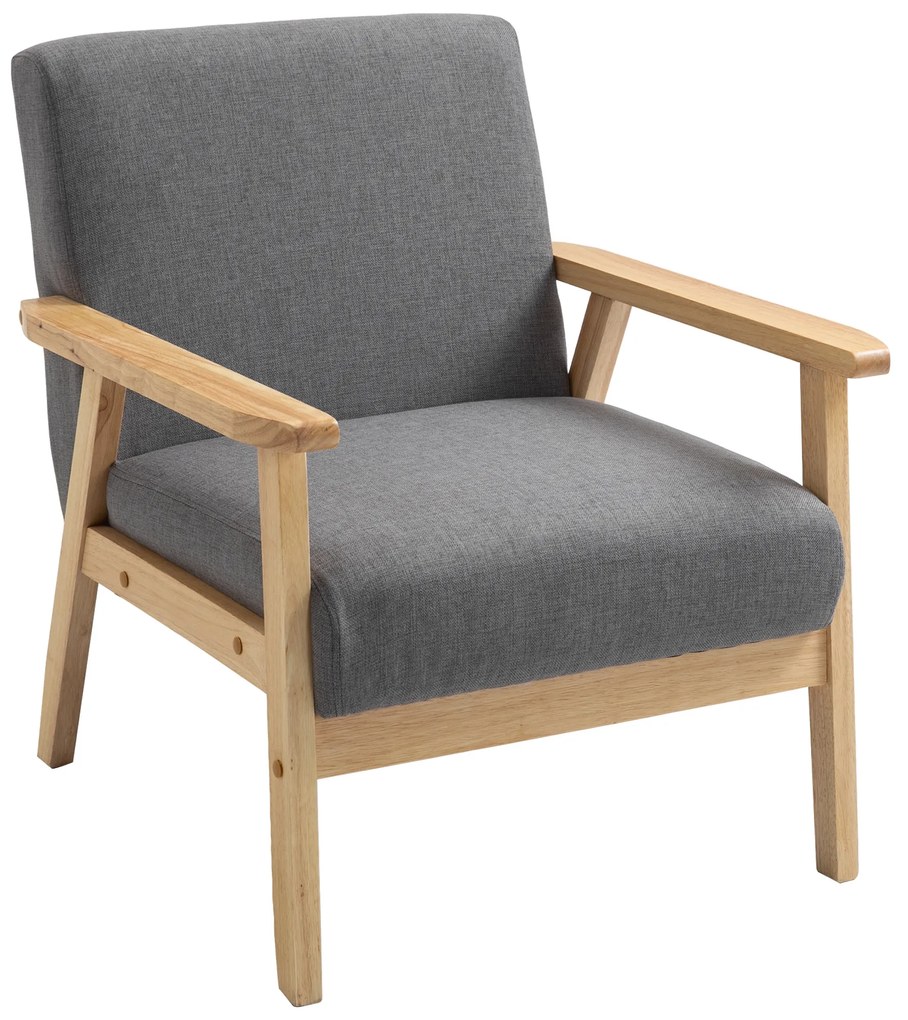 HOMCOM Stylowy Fotel Skandynawski - Lite Drewno, Imitacja Lnu, Szary Kolor, Akcentowy Design | Aosom PL
