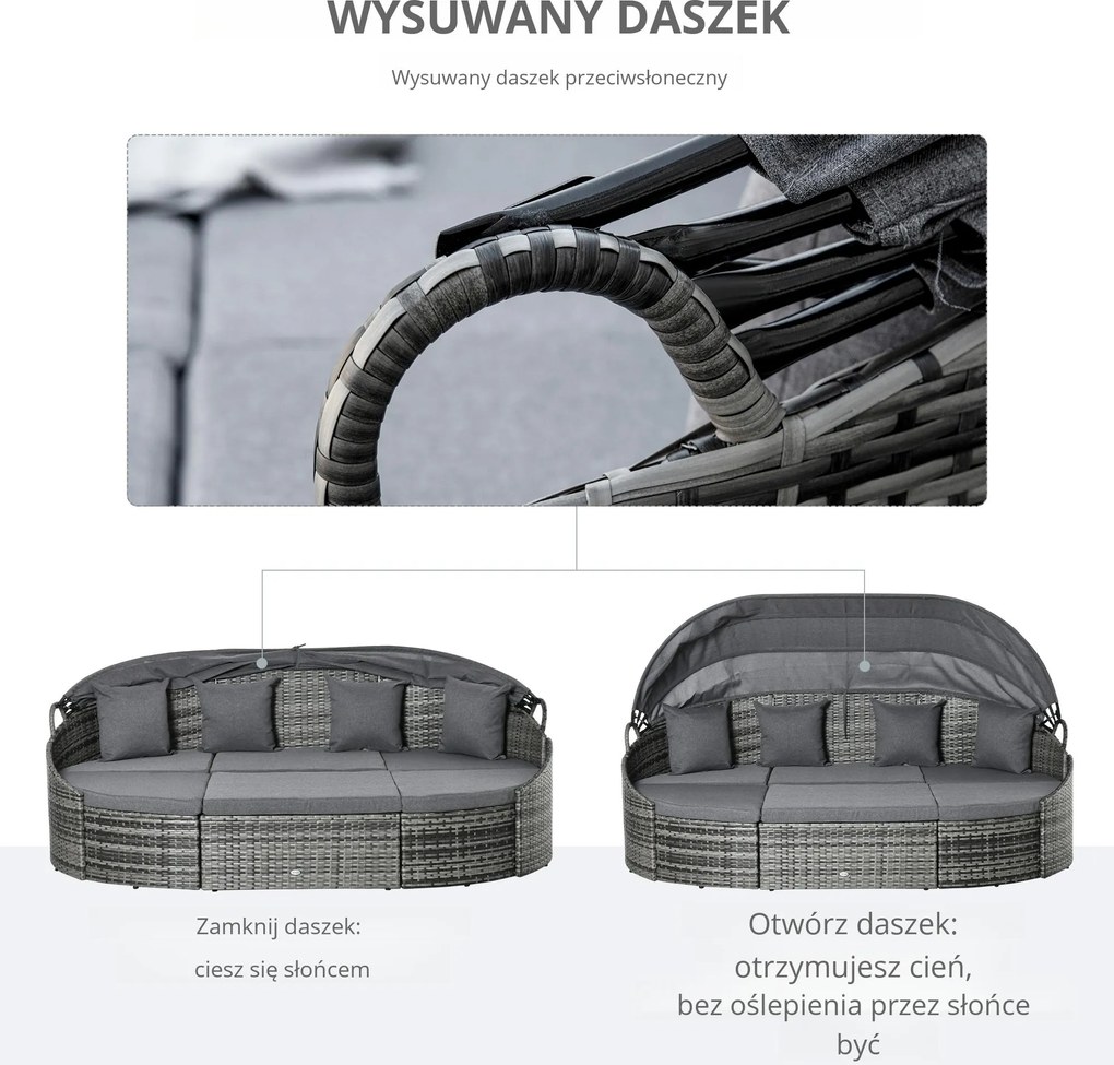 Outsunny rattanowa wyspa ogrodowa 4-częściowa z poduszkami i regulowanym baldachimem do wypoczynku | Aosom PL