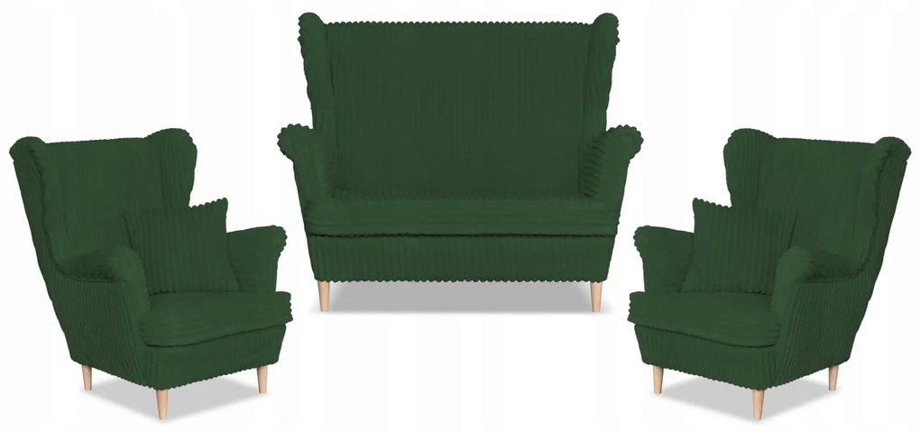 Zestaw uszak Rene Estella sofa fotele Family Meble zielony sztruks