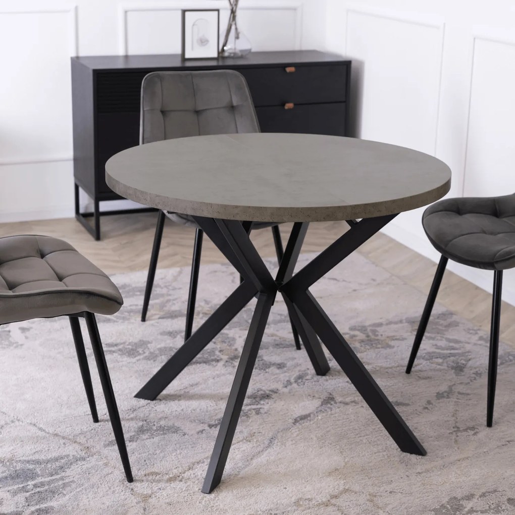 Stół Okrągły Rozkładany LUGO 90-190 cm Beton/Czarny Loft