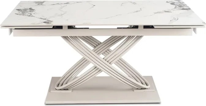 Stół Rozkładany Prostokątny IBIZA 160-240 cm Ceramiczny Biały Marmur/Kaszmir Japandi