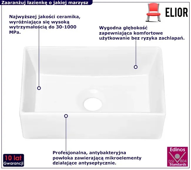 Biała prostokątna umywalka nablatowa B2-F00