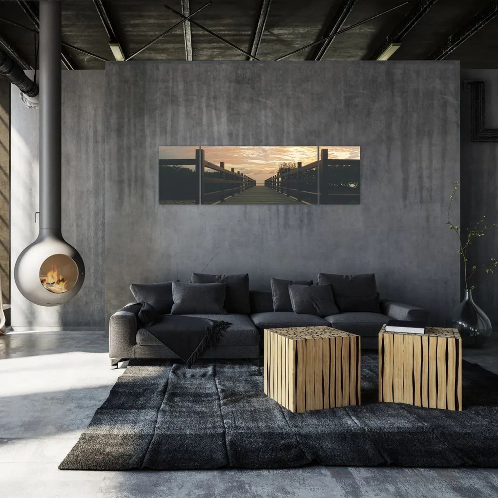 Obraz drewnianego pomostu nad jeziorem (170x50 cm)