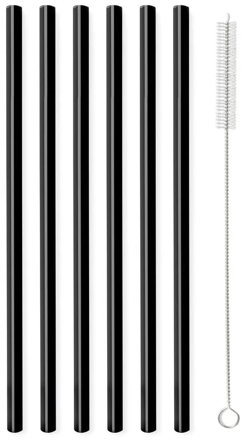 Zestaw 6 czarnych szklanych słomek Vialli Design, dł. 20 cm