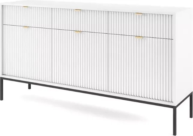 Cubero komoda 3 szuflady 154 cm nowoczesna ryflowany front metalowe nóżki