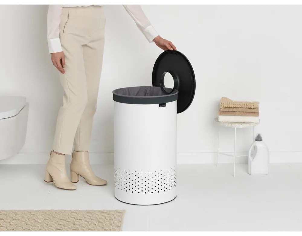Biały metalowy kosz na pranie 60 l – Brabantia