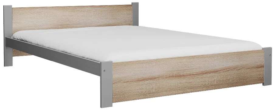 Łóżko IKAROS 140 x 200 cm, dąb sonoma/szary Stelaż: Ze stelażem listwowym rolowanym elastycznym, Materac: Materac Deluxe 10 cm