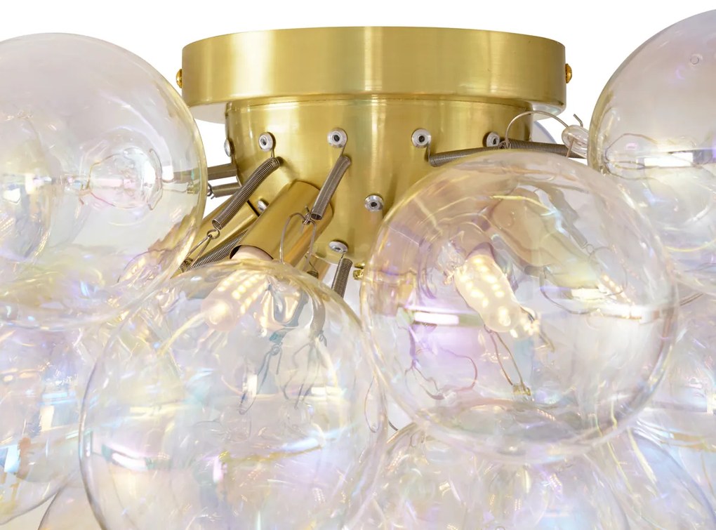 Designerska lampa sufitowa mosiężna z tęczowym szkłem 6-punktowa - Uvas