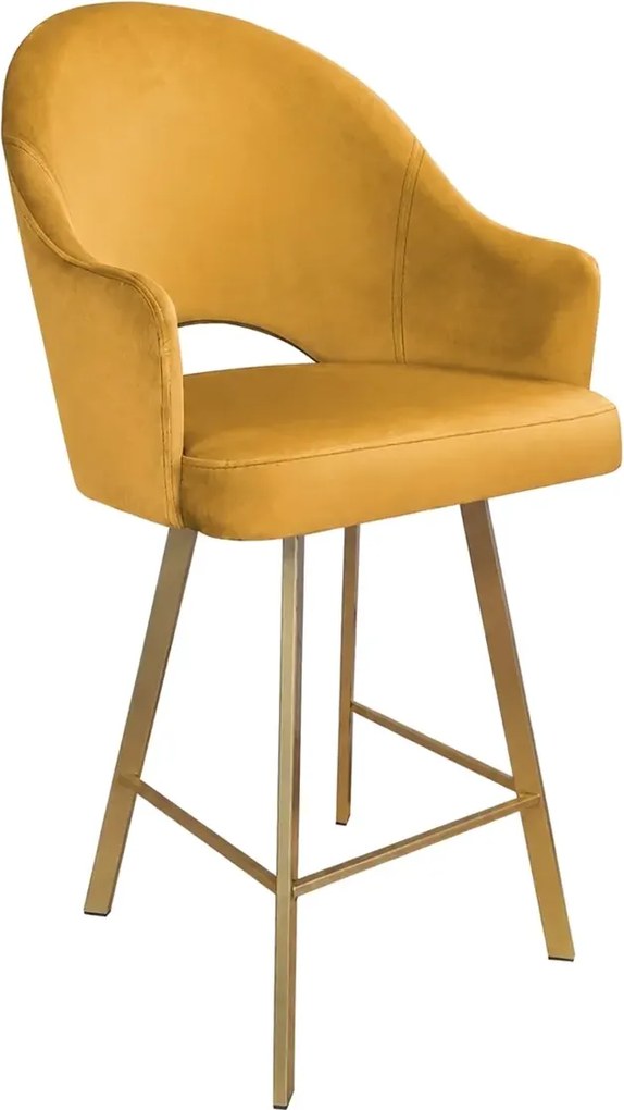 Hoker Velvet krzesło barowe tkanina Welur podstawa metalowa : Kolor nogi - Złota profil, Kolor tkaniny - VELVET - MG15, Typ siedziska - Siedzisko stałe