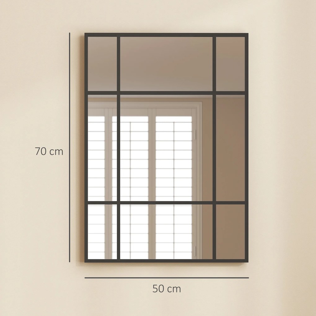 HOMCOM Lustro ścienne, dekoracyjne lustro z metalową ramą, czarne paski, szkło warstwowe, 50B x 2T x 70H cm | Aosom PL