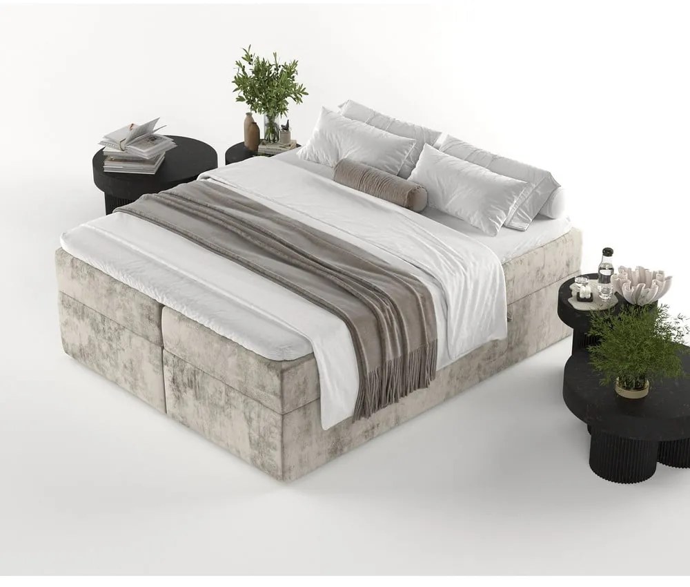 Jasnobrązowe łóżko boxspring ze schowkiem 140x200 cm Yoko – Maison de Rêve