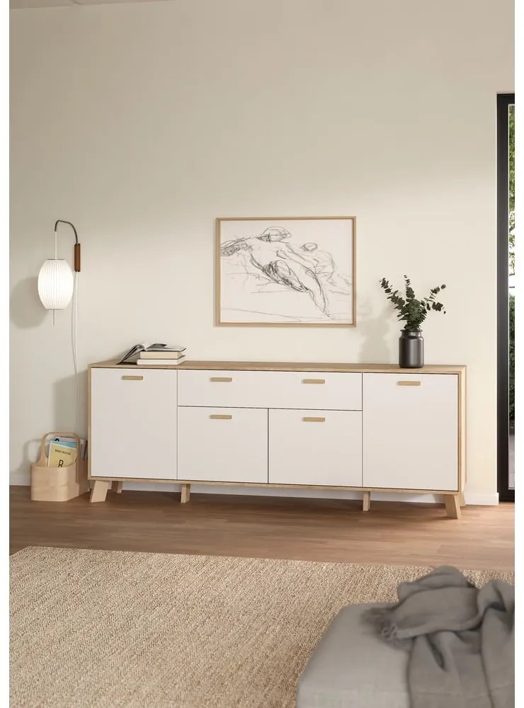 Biało-naturalna komoda w dekorze dębu 196x73x39 cm Ikast – Tvilum