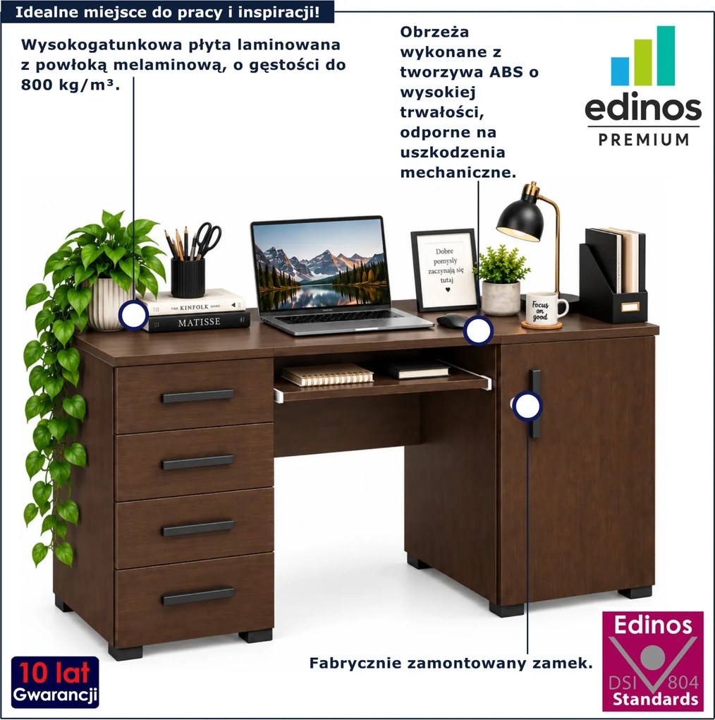 Brązowe biurko z szafką i szufladami na kluczyk wenge N2-C80