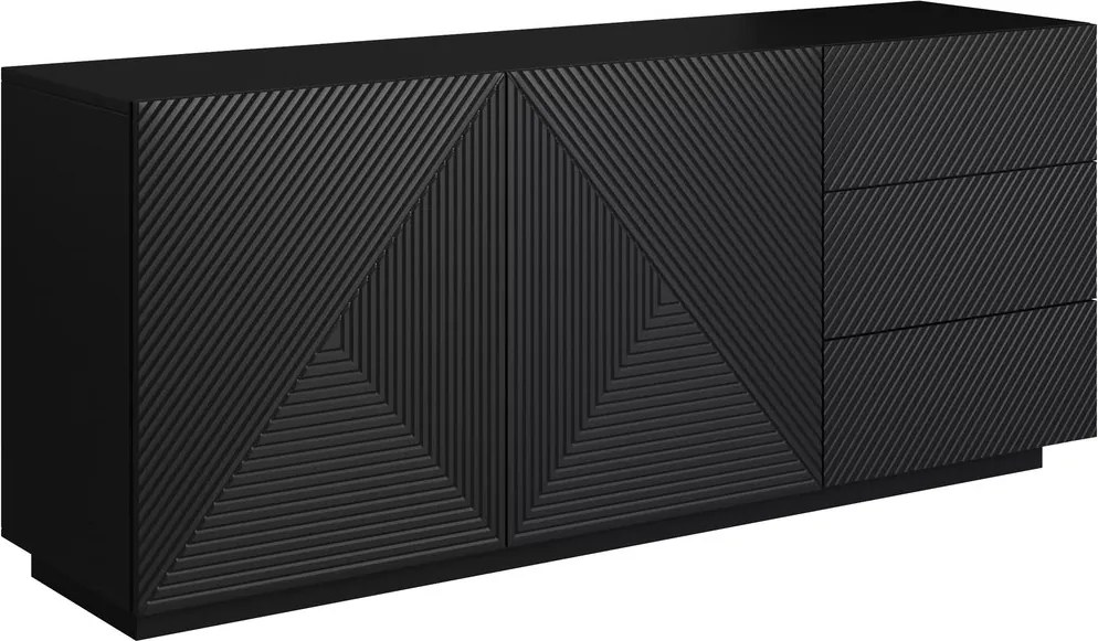 Komoda Asha 167 cm dwudrzwiowa z szufladami - czarny mat