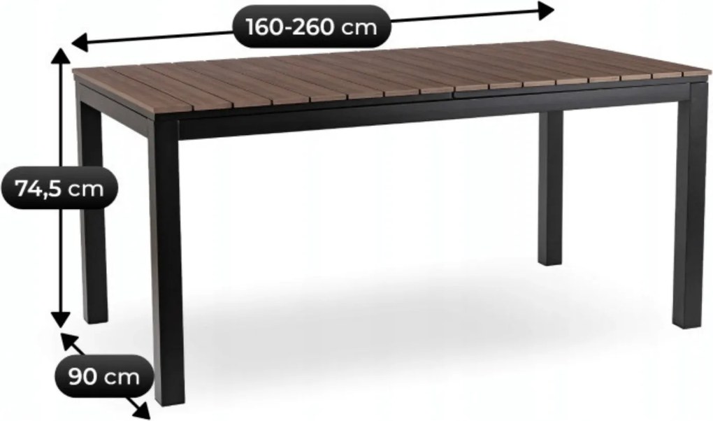 Zestaw mebli ogrodowych dla 6 osób Castello 69 z rozkładanym stołem 160-260 cm, orzech/czarny
