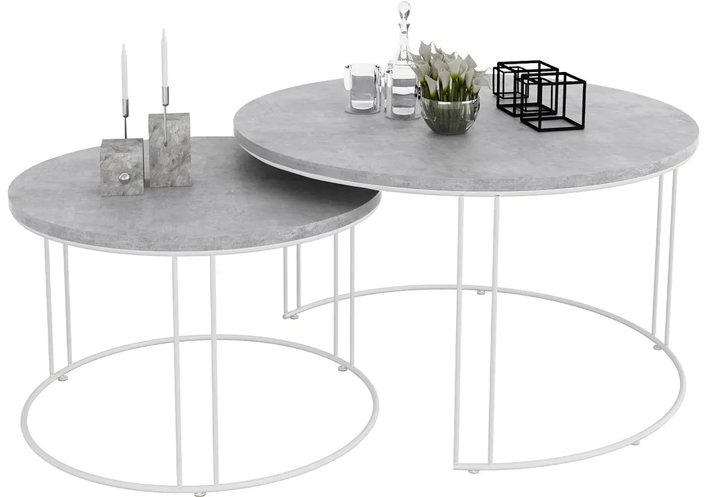 Zestaw stolików kawowych biały + beton G3-L05