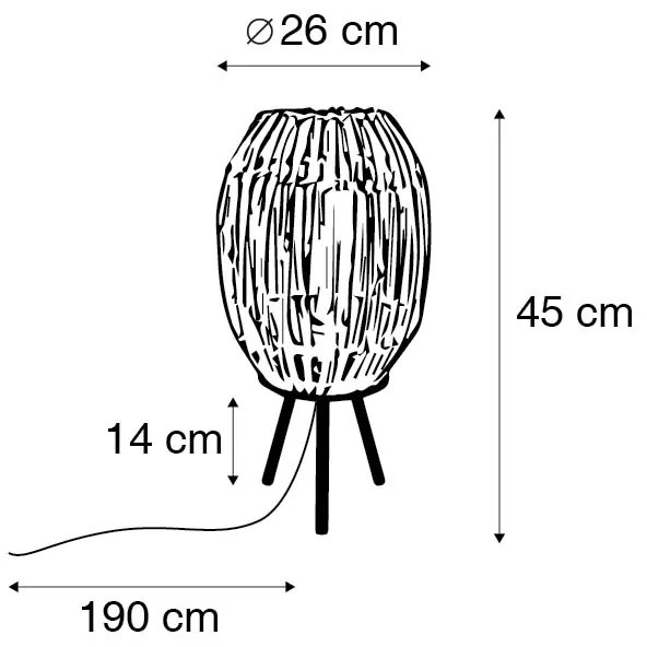 Rustykalna lampa stołowa na trójnogu z bambusa z białym - Canna Capsule Rustykalny / Vintage Oswietlenie wewnetrzne